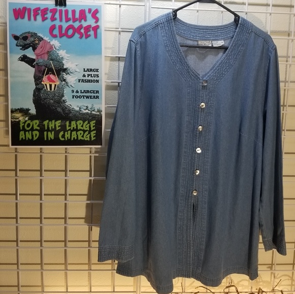 Newport News Jeanology Blue Denim Top Size 16W